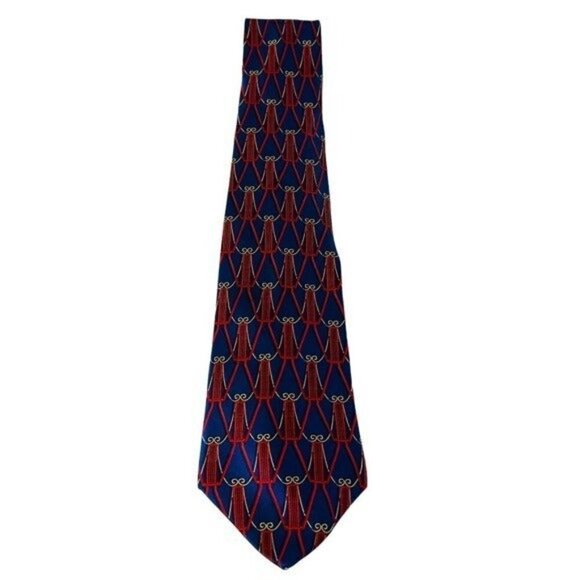 LANVIN Men’s 3.5” Silk Tie Navy Red Gold - Picture 3 of 10